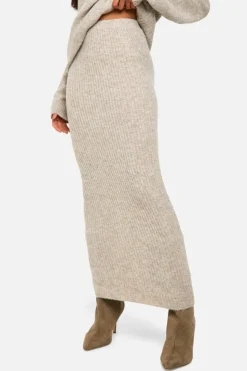 Knitted Co-Ords*boohoo Mixed Rib Detail Oversized Roll Neck Jumper And Maxi Skirt stone