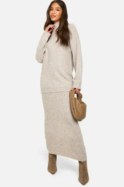 Oversized Jumpers*boohoo Mixed Rib Detail Oversized Roll Neck Jumper stone