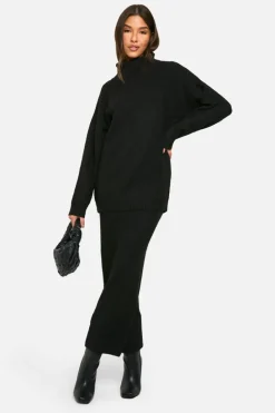 Oversized Jumpers|Jumpers*boohoo Mixed Rib Detail Oversized Roll Neck Jumper black