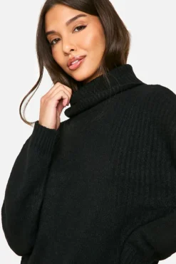 Oversized Jumpers|Jumpers*boohoo Mixed Rib Detail Oversized Roll Neck Jumper black