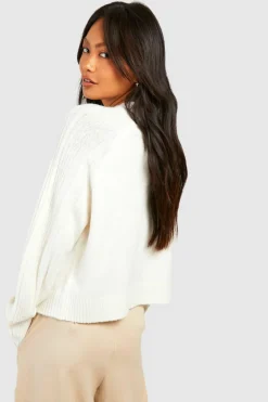 Jumpers*boohoo Mixed Rib Sleeve Soft Knit Jumper ecru