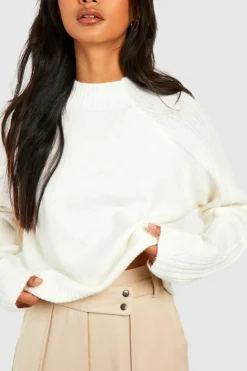 Jumpers*boohoo Mixed Rib Sleeve Soft Knit Jumper ecru