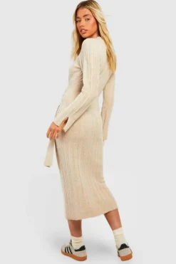 Jumper Dresses|Jumper Dresses*boohoo Mixed Rib Soft Knit Belted Jumper Dress camel