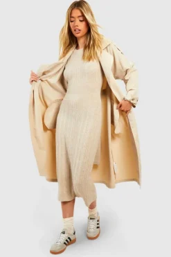 Jumper Dresses|Jumper Dresses*boohoo Mixed Rib Soft Knit Belted Jumper Dress camel