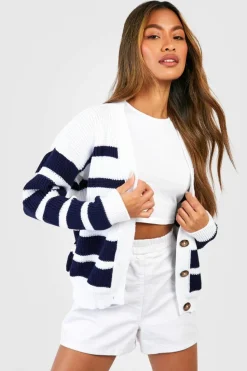 Cardigans*boohoo Mixed Stripe Crop Cardigan white