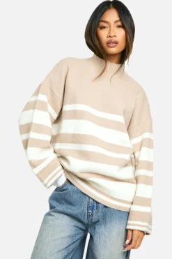 Oversized Jumpers|Jumpers*boohoo Mixed Stripe Oversized Jumper oatmeal