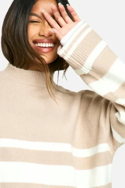 Oversized Jumpers|Jumpers*boohoo Mixed Stripe Oversized Jumper oatmeal