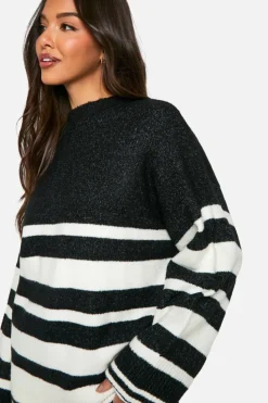 Oversized Jumpers|Jumpers*boohoo Mixed Stripe Oversized Jumper black