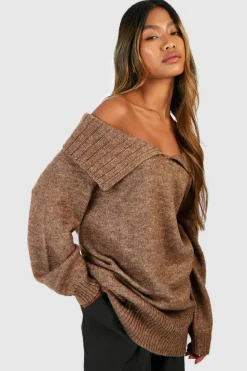 Oversized Jumpers|Jumpers*boohoo Oversized Collar Jumper mocha