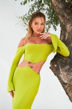Maxi Dresses|Long Sleeve Dresses*boohoo Molly Smith Cut Out Trim Detail Maxi Dress olive