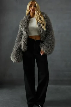 Heels|Faux Fur Coats*MissPap Mongolian Collared Faux Fur Coat grey