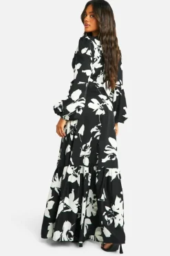 Skater Dresses|Maxi Dresses*boohoo Mono Floral Cut Out Maxi Dress black