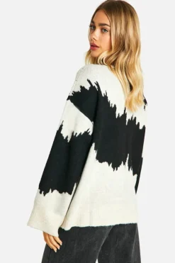 Oversized Jumpers|Jumpers*boohoo Monochrome Abstract Stripe Oversized Jumper black