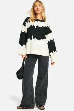 Oversized Jumpers|Jumpers*boohoo Monochrome Abstract Stripe Oversized Jumper black