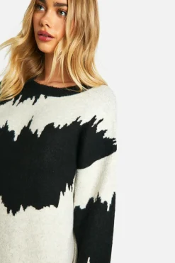 Oversized Jumpers|Jumpers*boohoo Monochrome Abstract Stripe Oversized Jumper black