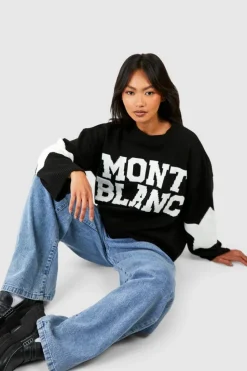 Oversized Jumpers*boohoo Mont Blanc Knitted Oversized Crew Neck Jumper black