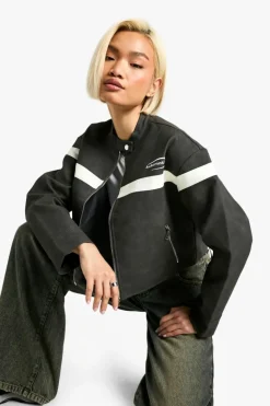 Up To 80% Off Winter Warmers|Biker Jackets*boohoo Moto Faux Leather Jacket grey