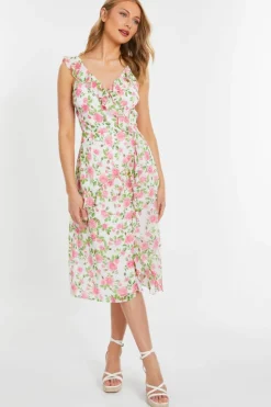 Wrap Dresses|Midi Dresses*Quiz Chiffon Floral Ruffle Wrap Midi Dress Multi
