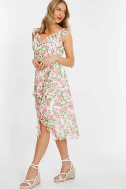 Wrap Dresses|Midi Dresses*Quiz Chiffon Floral Ruffle Wrap Midi Dress Multi