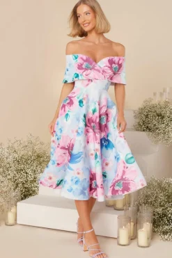 Midi Dresses*Quiz Floral Bardot Skater Midi Dress Multi
