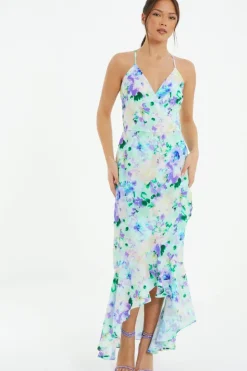 Wrap Dresses*Quiz Floral Wrap Dip Hem Maxi Dress Multi