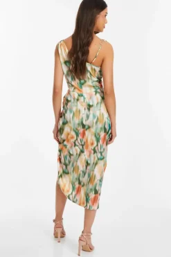Midi Dresses*Quiz Satin Marble Print Ruched Midi Dress Multi