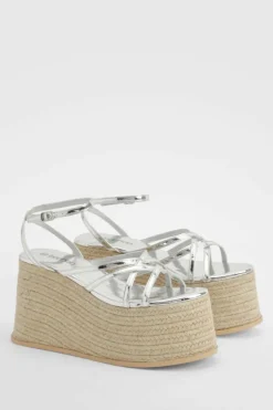 Wedges*boohoo Multi Strap Chunky Sole Wedges silver