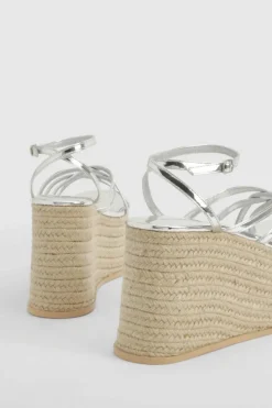 Wedges*boohoo Multi Strap Chunky Sole Wedges silver
