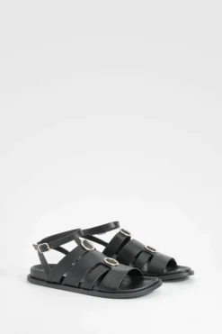 Sandals*boohoo Multi Strap Foot Bed Sandals black
