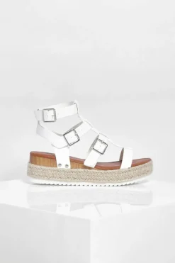 Flats|Sandals*boohoo Multi Strap Gladiator Flatforms white