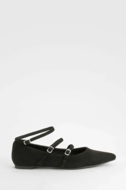 Flats*boohoo Multi Strap Pointed Flats black