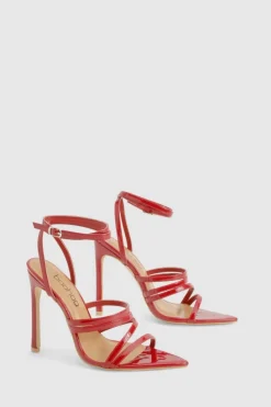 Heels*boohoo Multi Strap Pointed Toe Stiletto Heels red