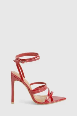 Heels*boohoo Multi Strap Pointed Toe Stiletto Heels red