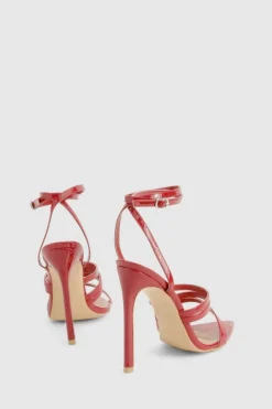 Heels*boohoo Multi Strap Pointed Toe Stiletto Heels red