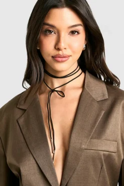 Necklaces*boohoo Multi Tie Bow Choker Necklace black