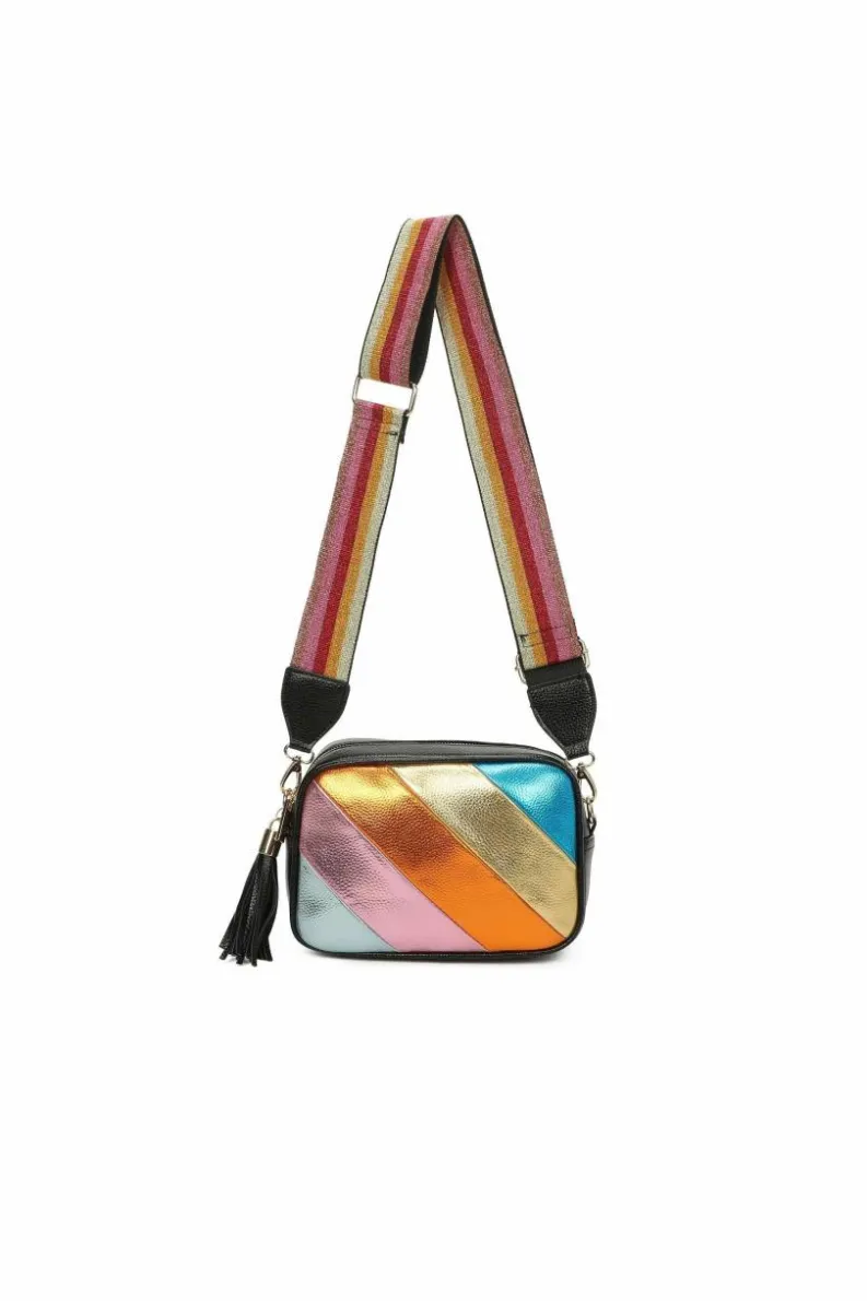Cross-Body Bags*Kitise Multicolor Metallic Stipe Camera Crossbody Bag With Tassel Charm & Canvas Strap Orange