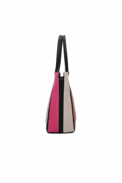 Tote Bags*Kitise MultiColour Striped Medium Tote Shoulder Handbag Black