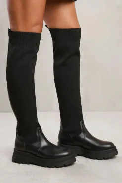 All Boots|Boots*Where's That From Nancie' Knee High Knitted Sock Boot Black