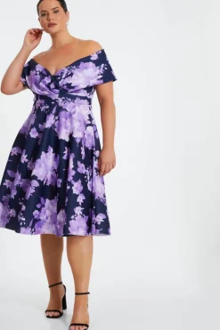 Midi Dresses*Quiz Curve Floral Bardot Midi Dress Navy