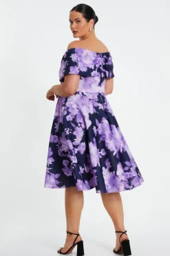 Midi Dresses*Quiz Curve Floral Bardot Midi Dress Navy