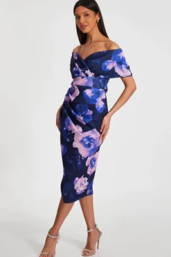 Midi Dresses*Quiz Floral Bardot Midi Dress Navy