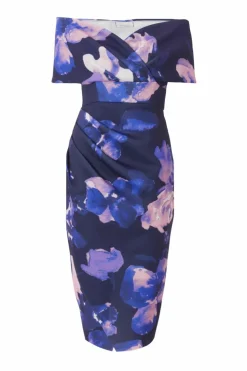Midi Dresses*Quiz Floral Bardot Midi Dress Navy
