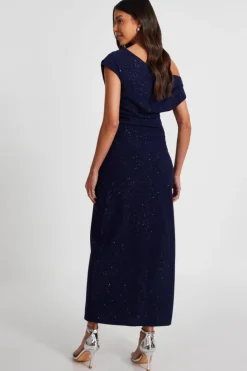 Midi Dresses*Quiz Glitter Asymmetric Midi Dress Navy