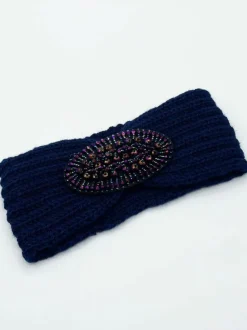 Hair Accessories*SVNX Knitted Headband With Purple Jewel Detail Navy
