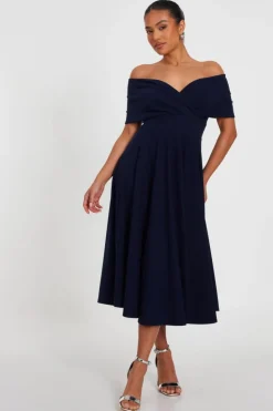 Midi Dresses*Quiz Petite Bardot Midi Dress Navy