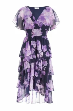 Midi Dresses*Quiz Petite Floral Dip Hem Tiered Midi Dress Navy
