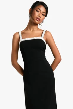 Maxi Dresses|Dresses*boohoo Neck Pearl Trim Detail Maxi Dress black