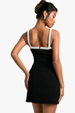 Mini Dresses*boohoo Neck Pearl Trim Detail Mini Dress black