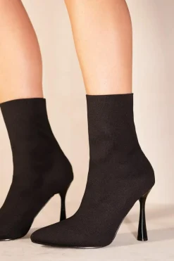 Heeled Boots|Ankle Boots*Where's That From Nellofer' Knitted High Heel Ankle Sock Boots With Pointed Toe Black