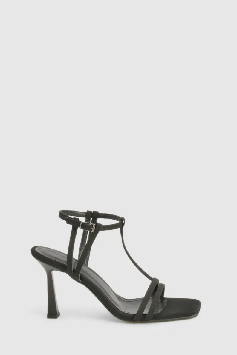 Heels*boohoo Neoprene T Bar Strappy Square Toe Heels black
